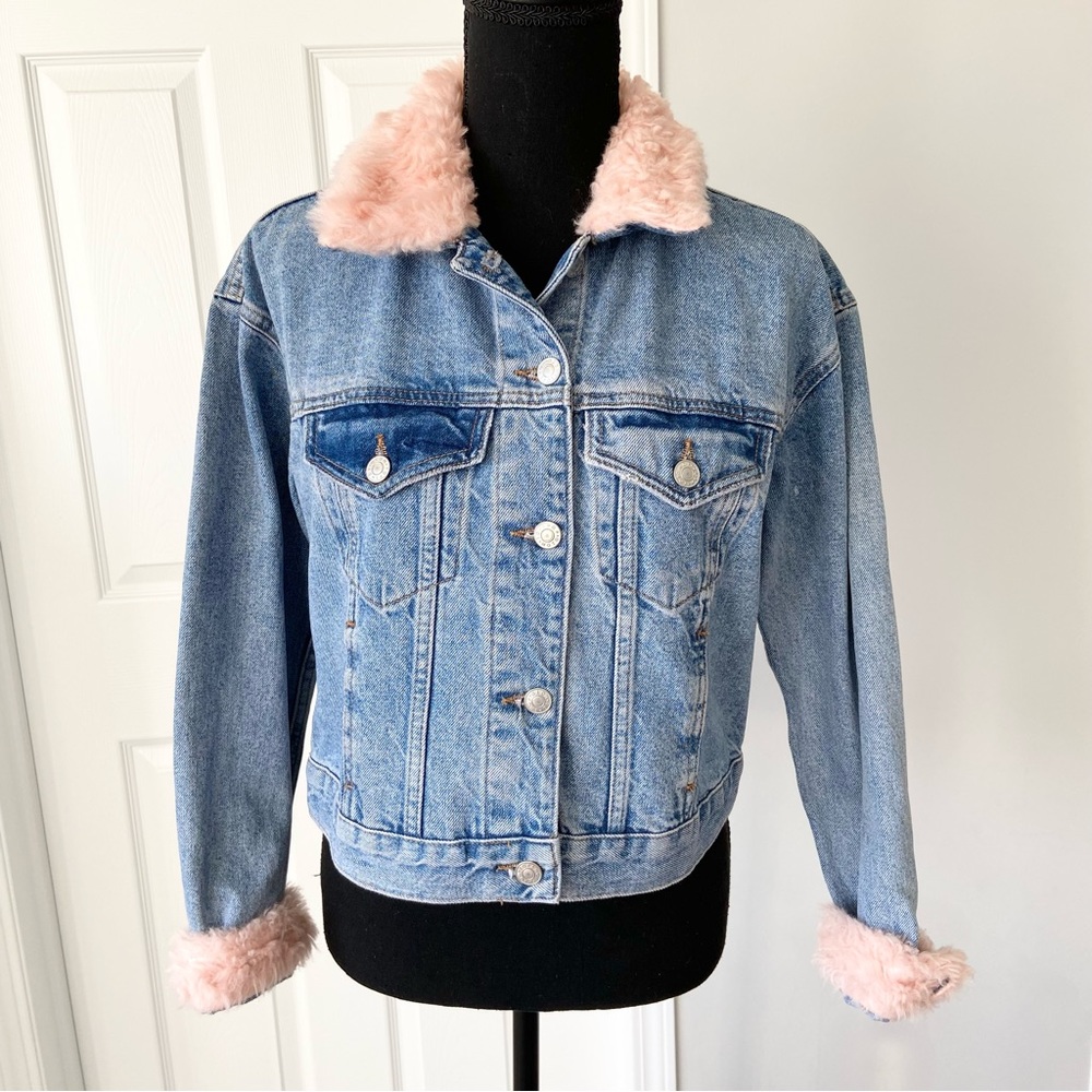 Topshop MOTO Faux Fur Denim Jacket - Picture 2 of 16